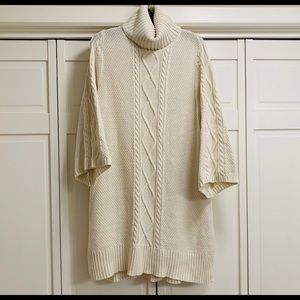 CHAPS sz L 3/4 Sleeve Turtle Neck Cable-knit Dress